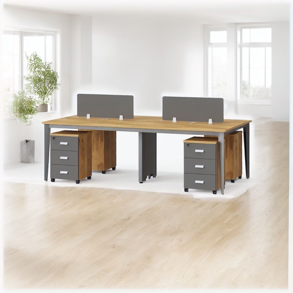 Workstation Kantor 4 Orang + Pedestal — situasi kantor