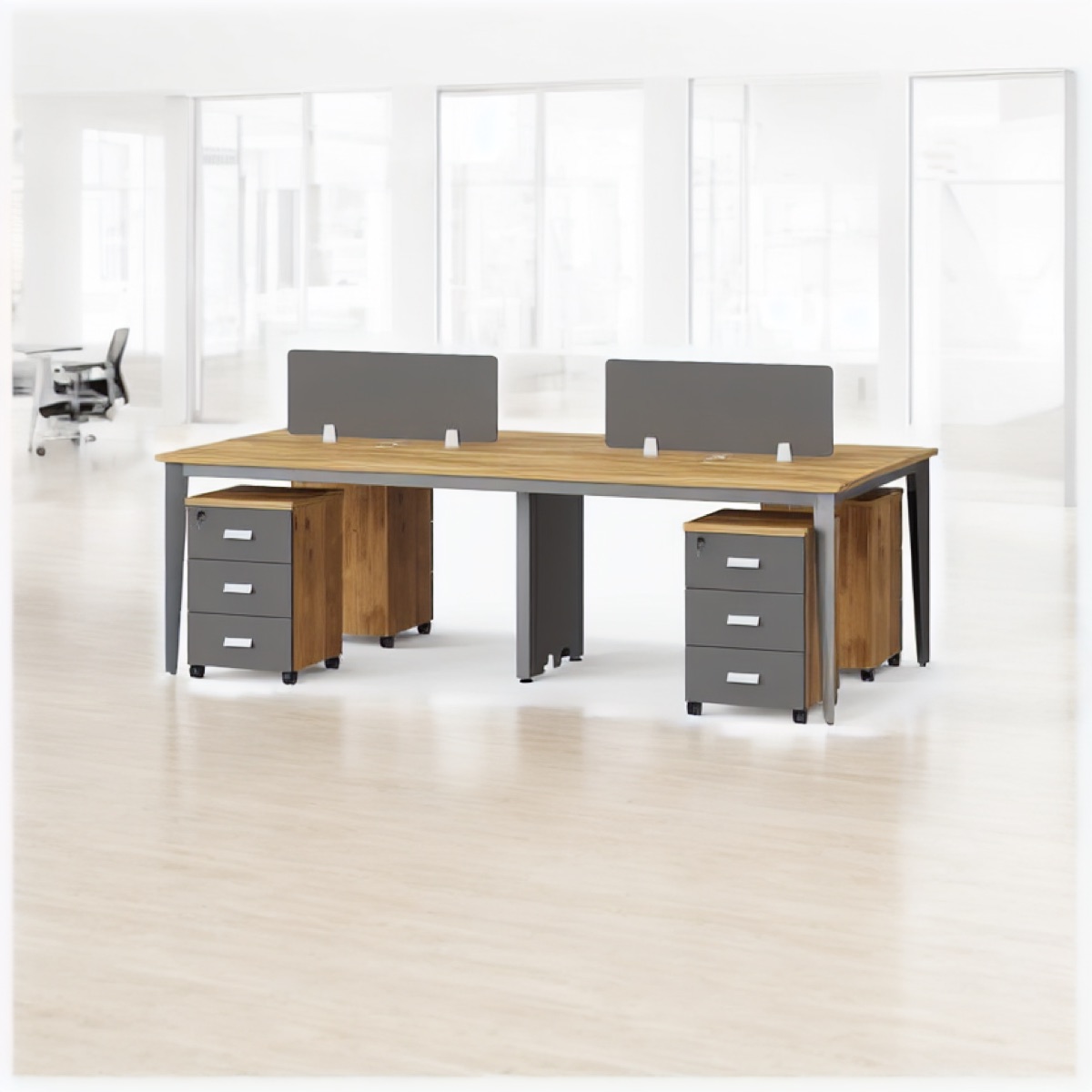 Workstation Kantor 4 Orang + Pedestal — situasi kantor