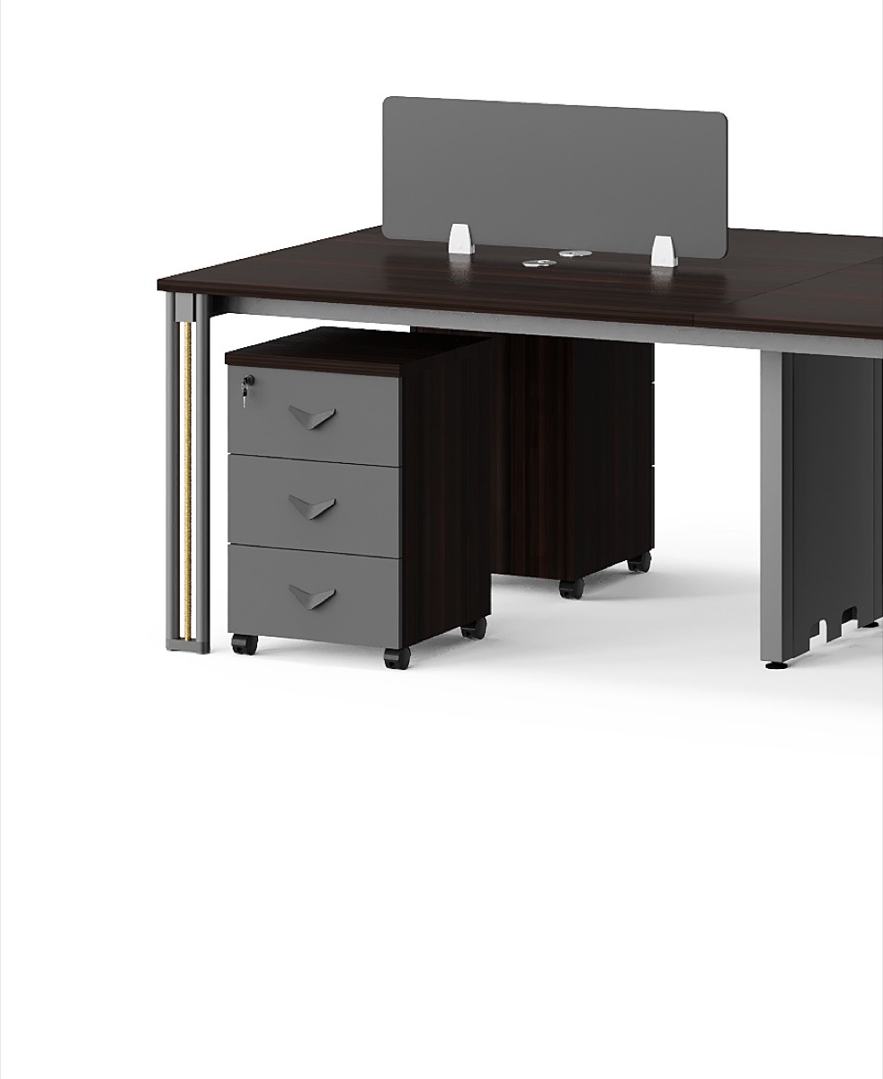 Workstation Kayu Gelap Aksen Emas 2 Stasiun — detail fitur 1