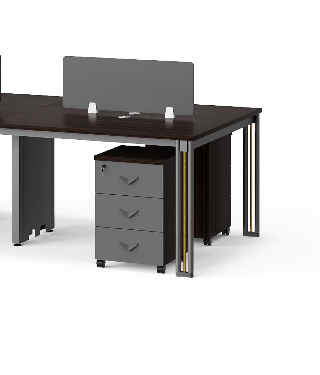 Workstation Kayu Gelap Aksen Emas 2 Stasiun — detail fitur 2