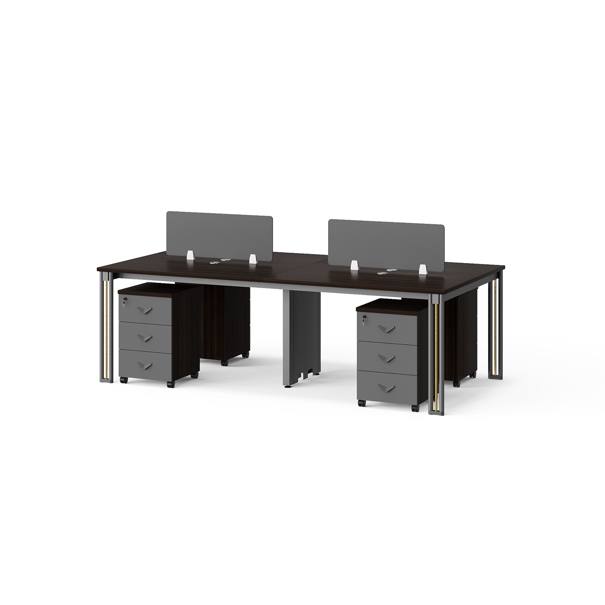 Workstation Kayu Gelap Aksen Emas 2 Stasiun — BG-2418W4