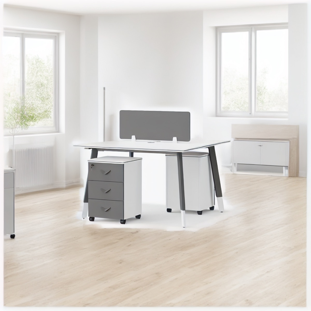Workstation 2 Orang Screen Abu — suasana kantor