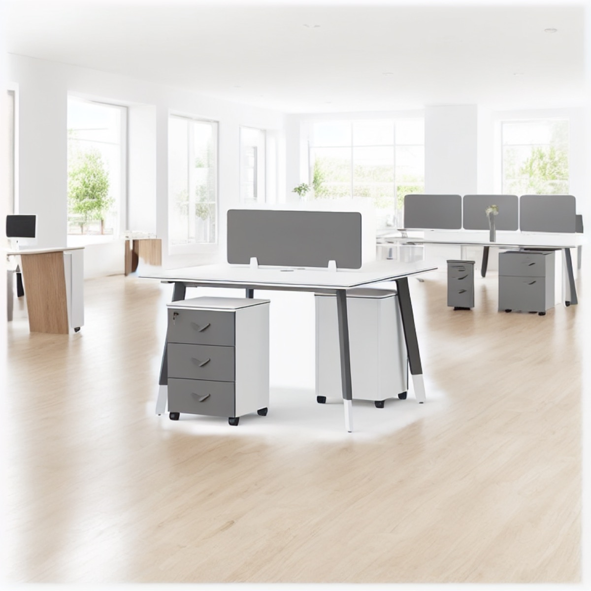 Workstation 2 Orang Screen Abu — suasana kantor