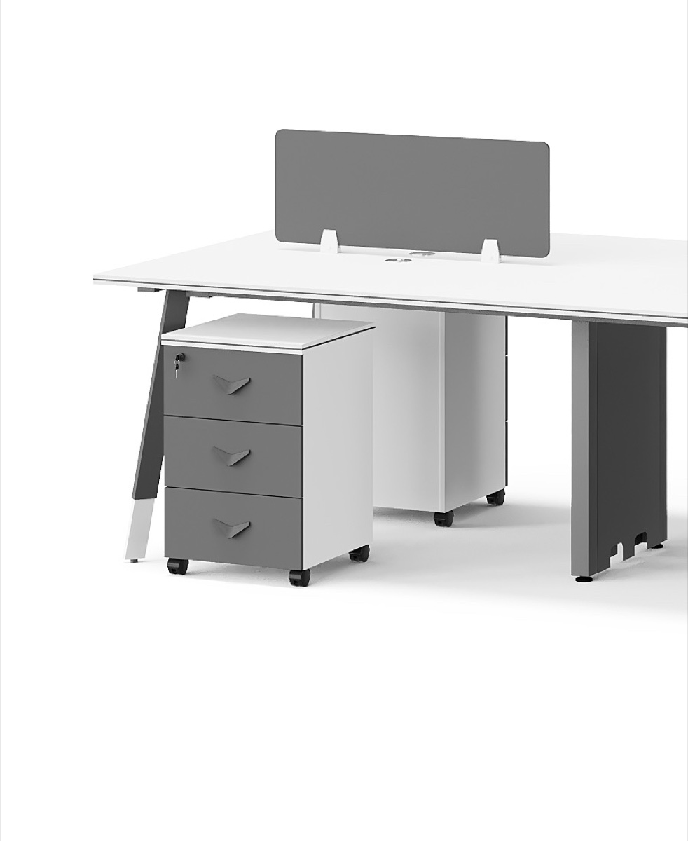 Workstation 2 Stasiun Panel Akrilik Abu — detail fitur 1