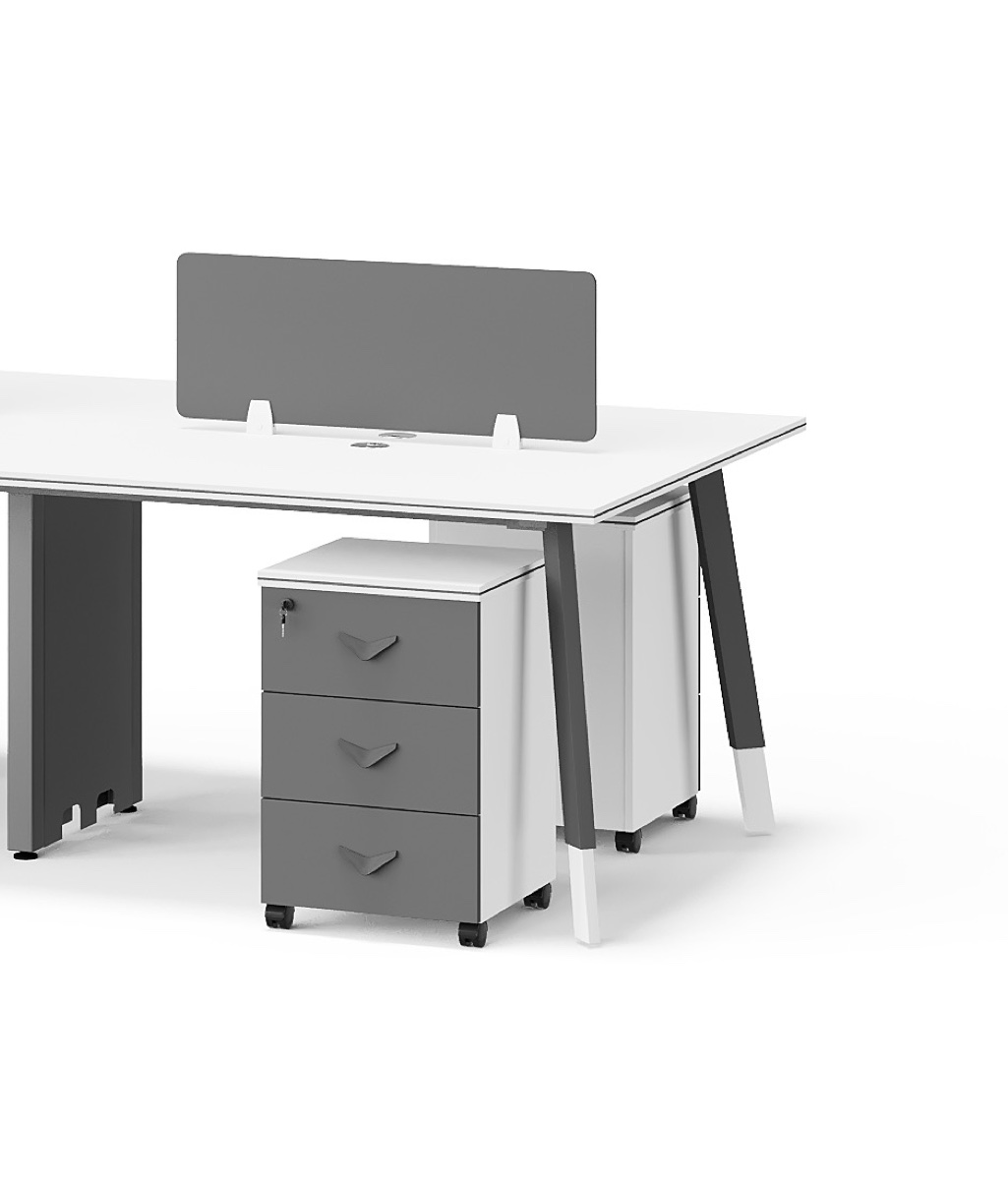 Workstation 2 Stasiun Panel Akrilik Abu — detail fitur 2