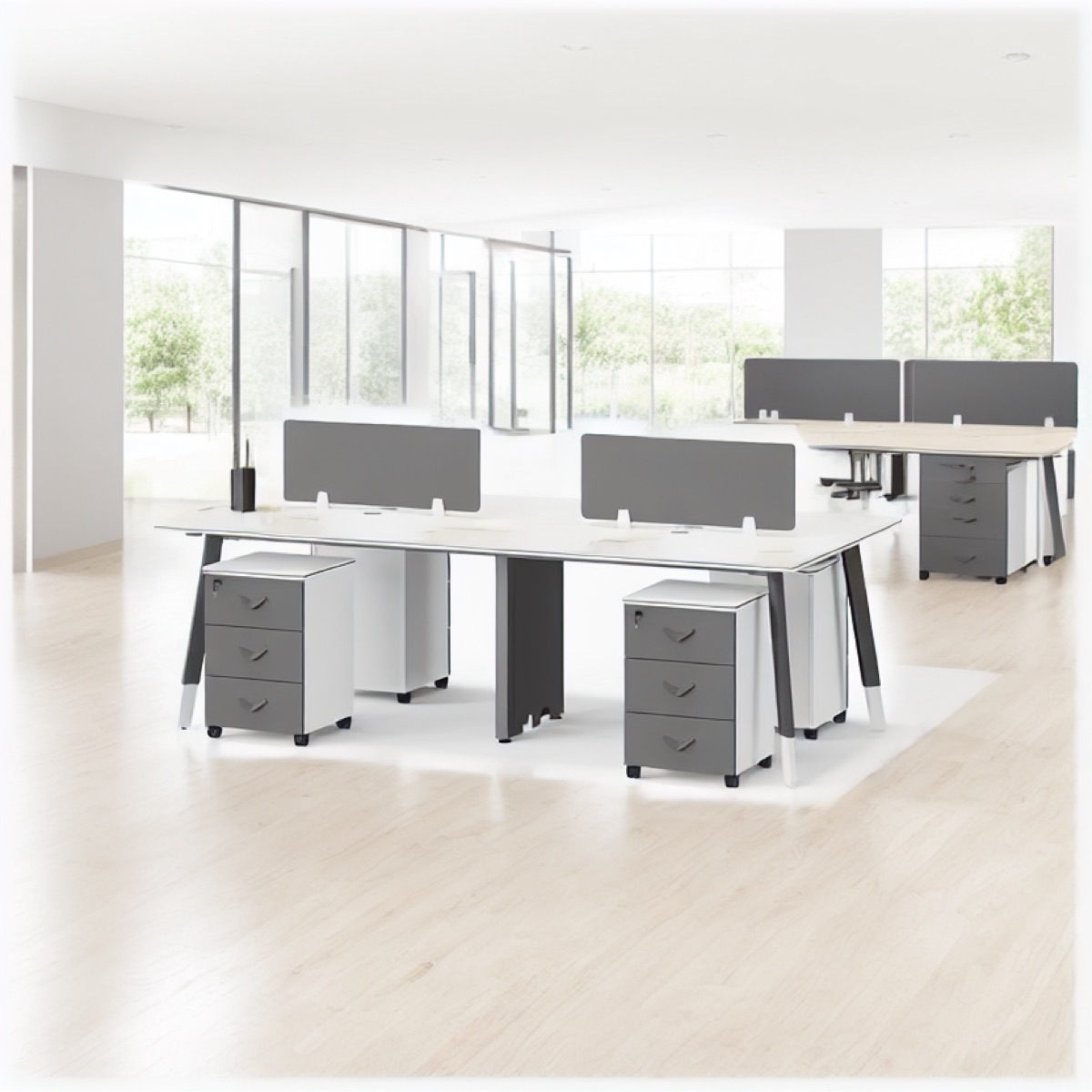 Workstation 2 Stasiun Panel Akrilik Abu — suasana kantor