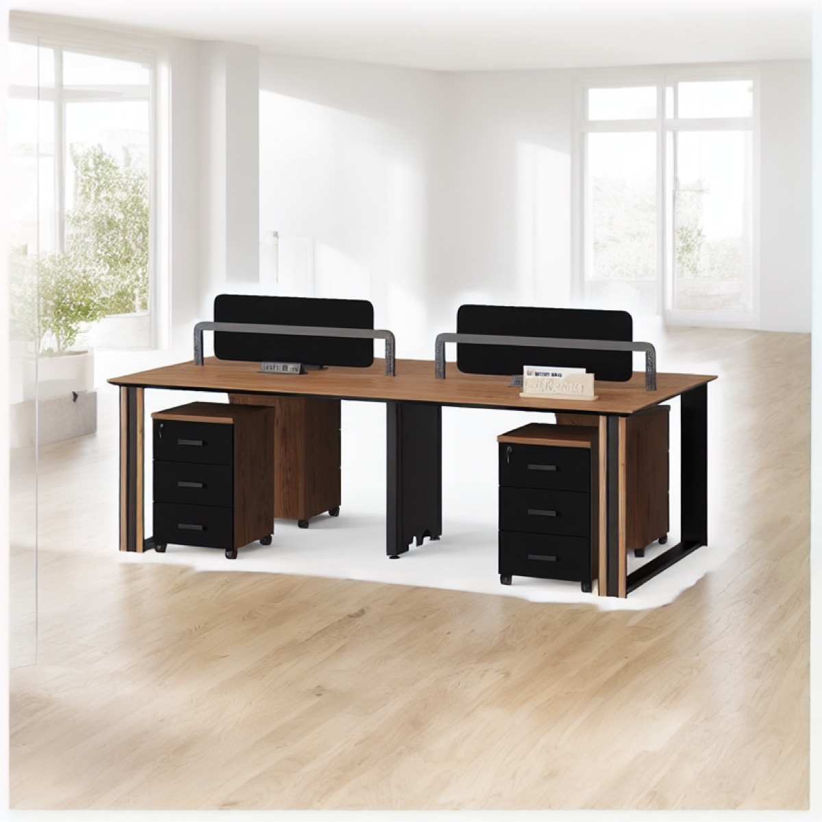 Workstation 2 Stasiun Top Bersama + Pedestal — suasana kantor