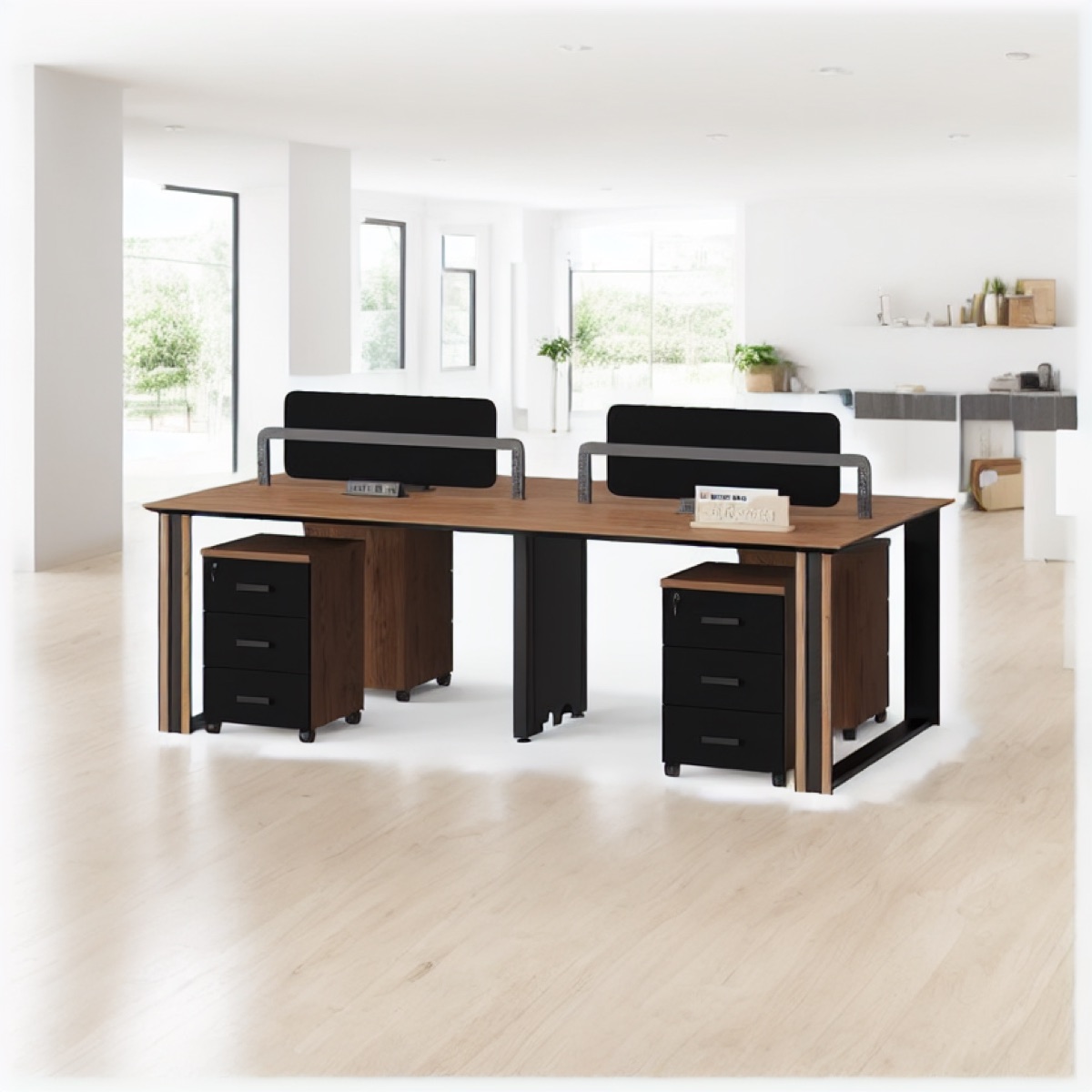 Workstation 2 Stasiun Top Bersama + Pedestal — suasana kantor