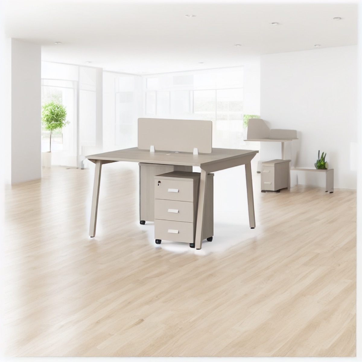 Meja Staf Beige 1400 mm Panel Privasi — suasana kantor