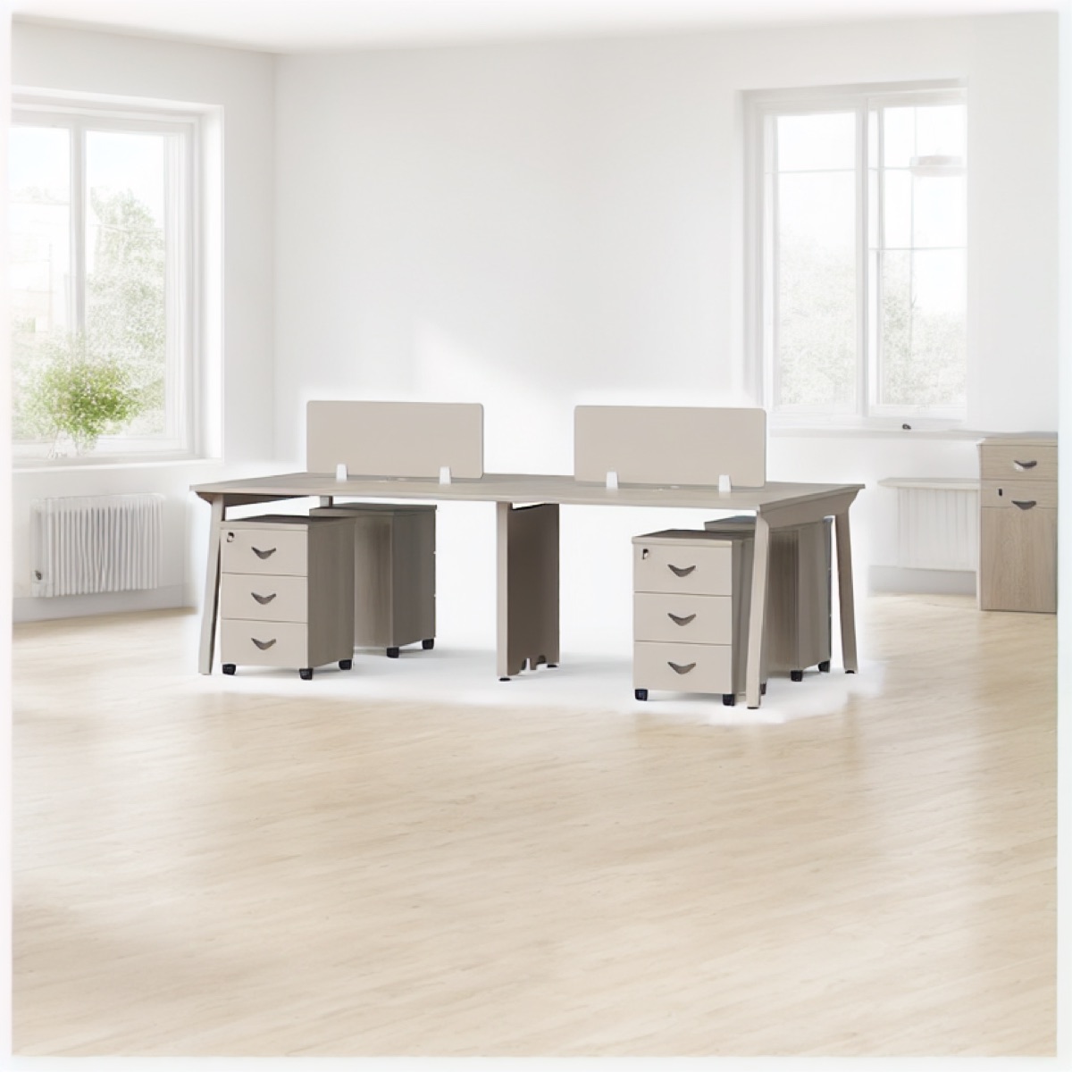 Workstation Beige 2 Stasiun Panel Tinggi — suasana kantor