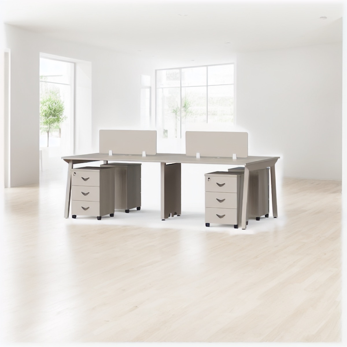 Workstation Beige 2 Stasiun Panel Tinggi — suasana kantor