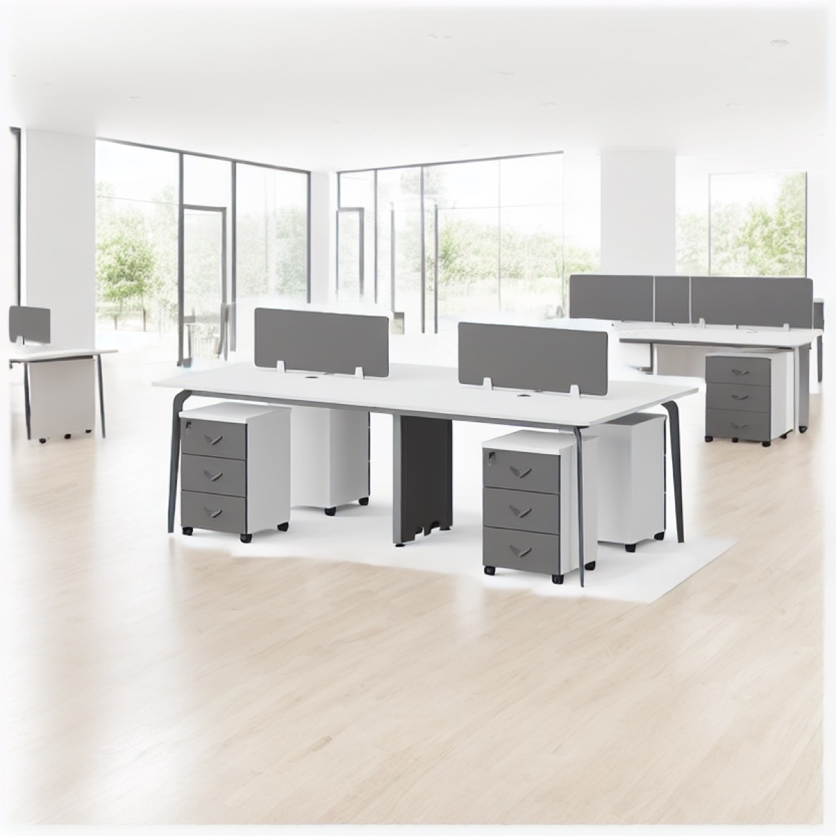 Workstation Bench 2 Stasiun Panel Akrilik — suasana kantor