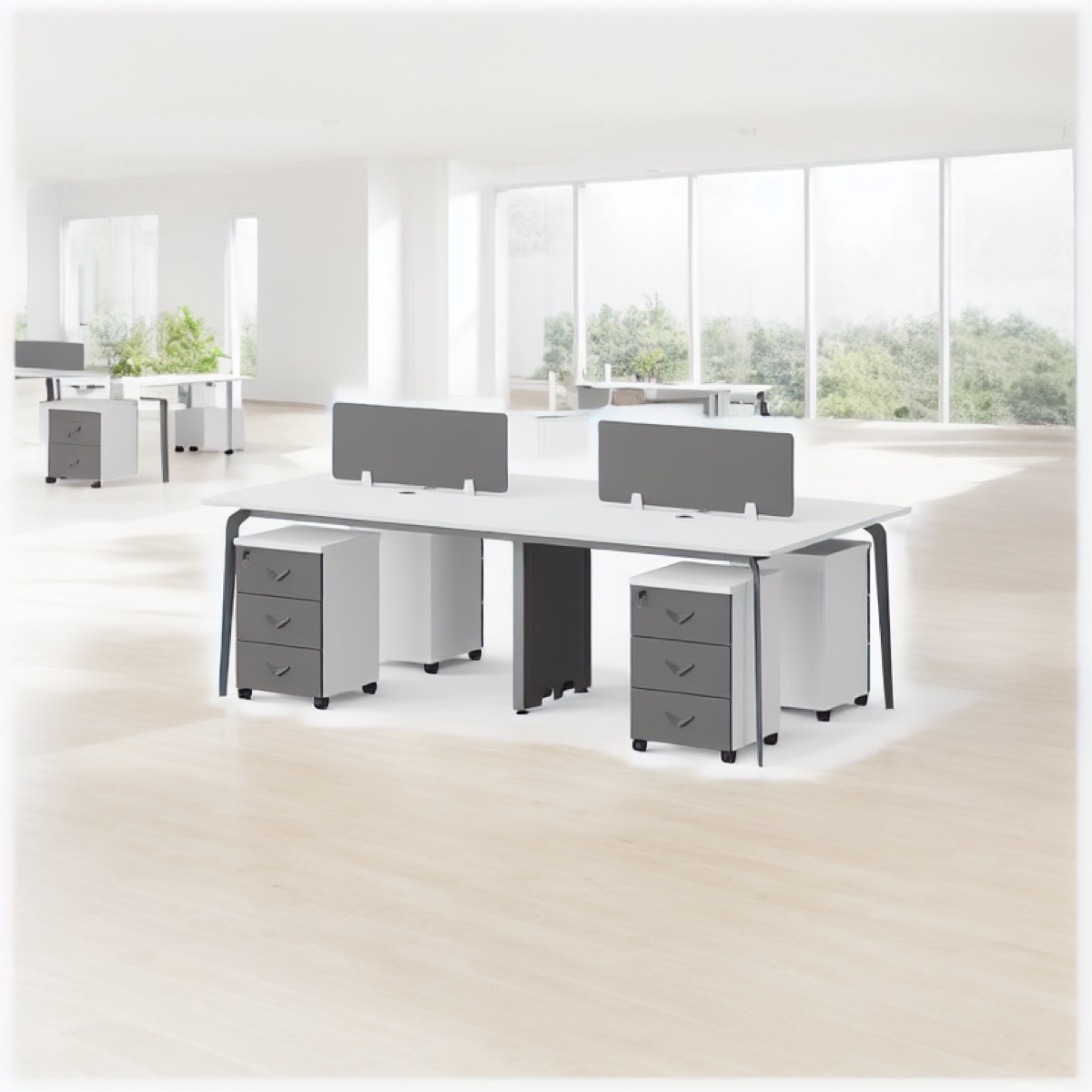Workstation Bench 2 Stasiun Panel Akrilik — suasana kantor