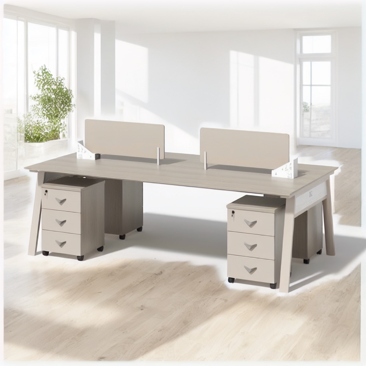 Workstation 2 Orang Kaki A-Frame Oak — suasana kantor