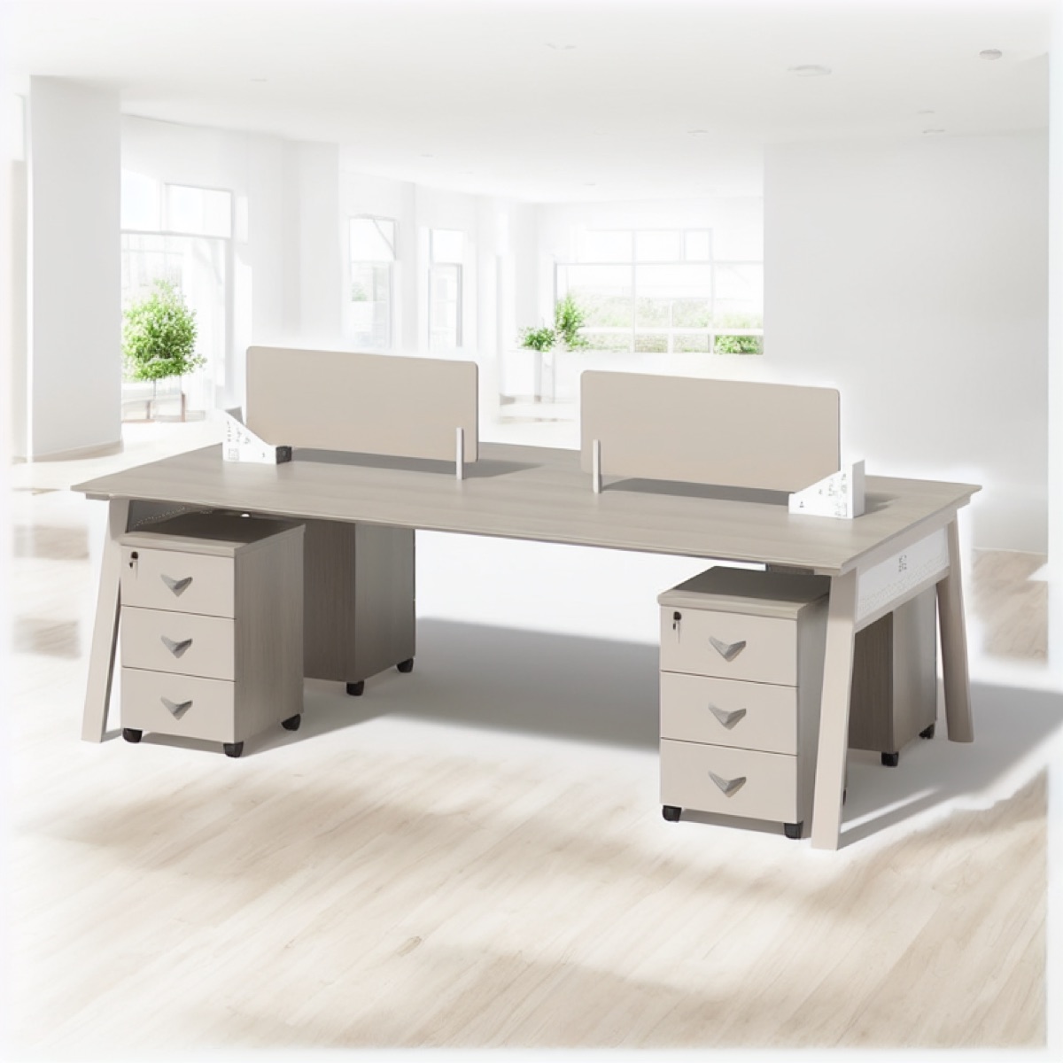 Workstation 2 Orang Kaki A-Frame Oak — suasana kantor