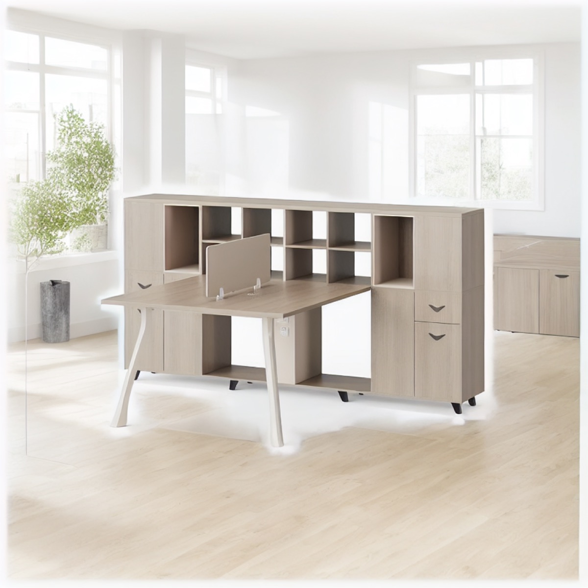 Workstation 2 Orang Kabinet + Rak Kubus — suasana kantor