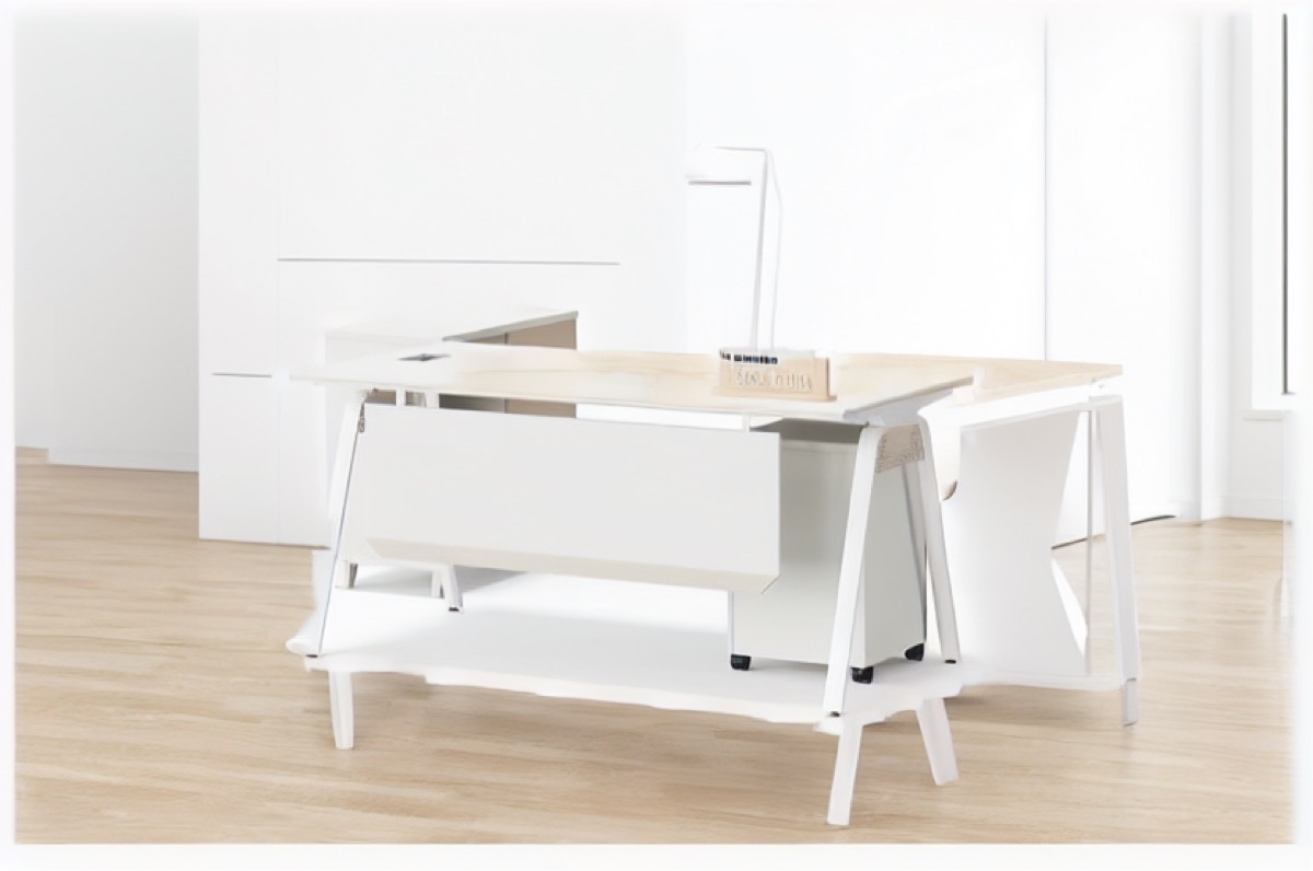Meja Eksekutif Lurus Putih + Side Cabinet — situasi kantor