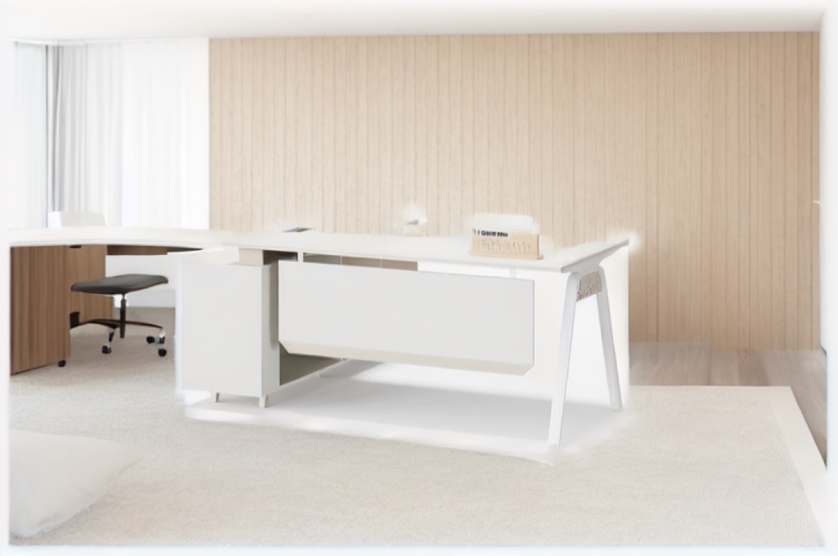 White L-Shape Director Desk — office scene