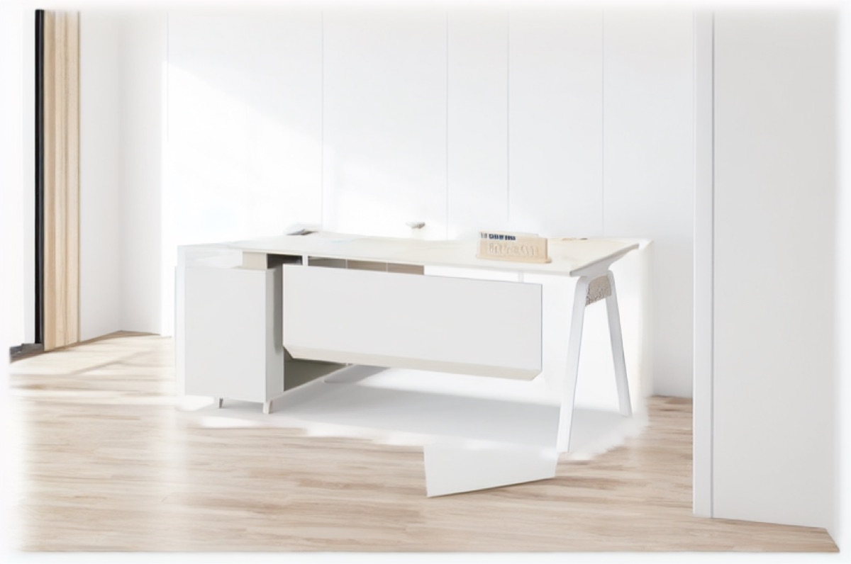 White L-Shape Director Desk — office scene