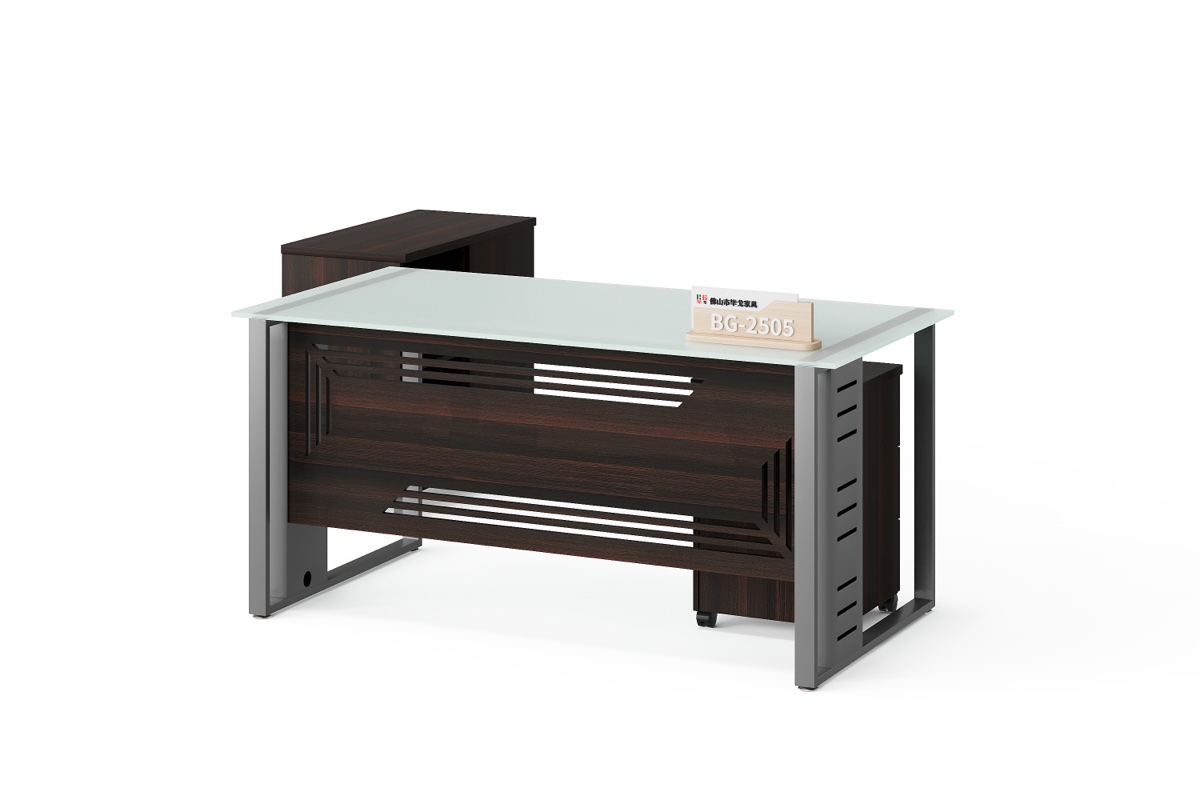 Meja Eksekutif Top Kaca + Side Cabinet — detail fitur 1