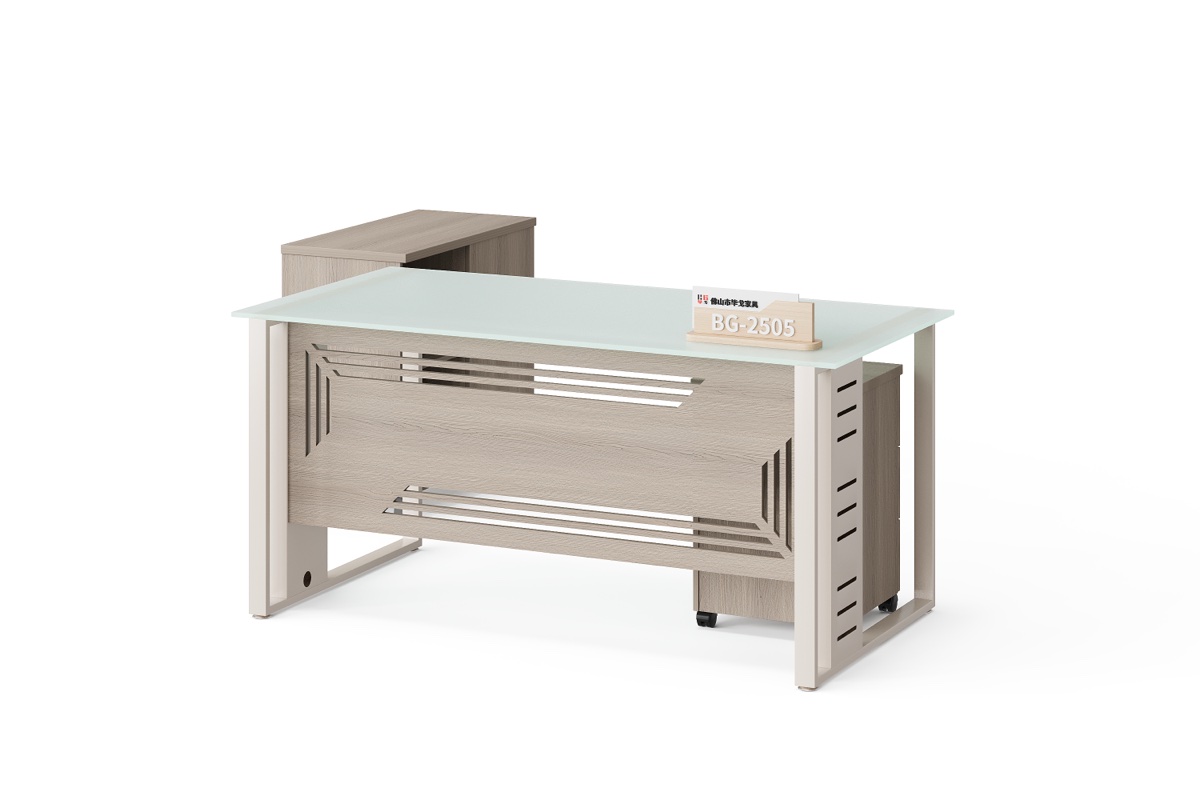 Meja Eksekutif Top Kaca + Side Cabinet — BG-2505