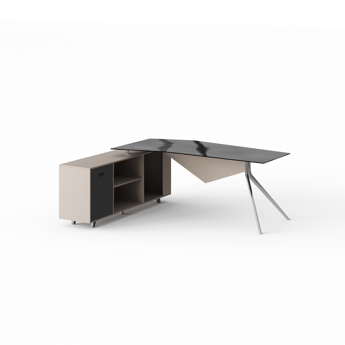 Meja Eksekutif L-Shape Kaki V Chrome — BG-2511LF — Foshan China office furniture manufacturer