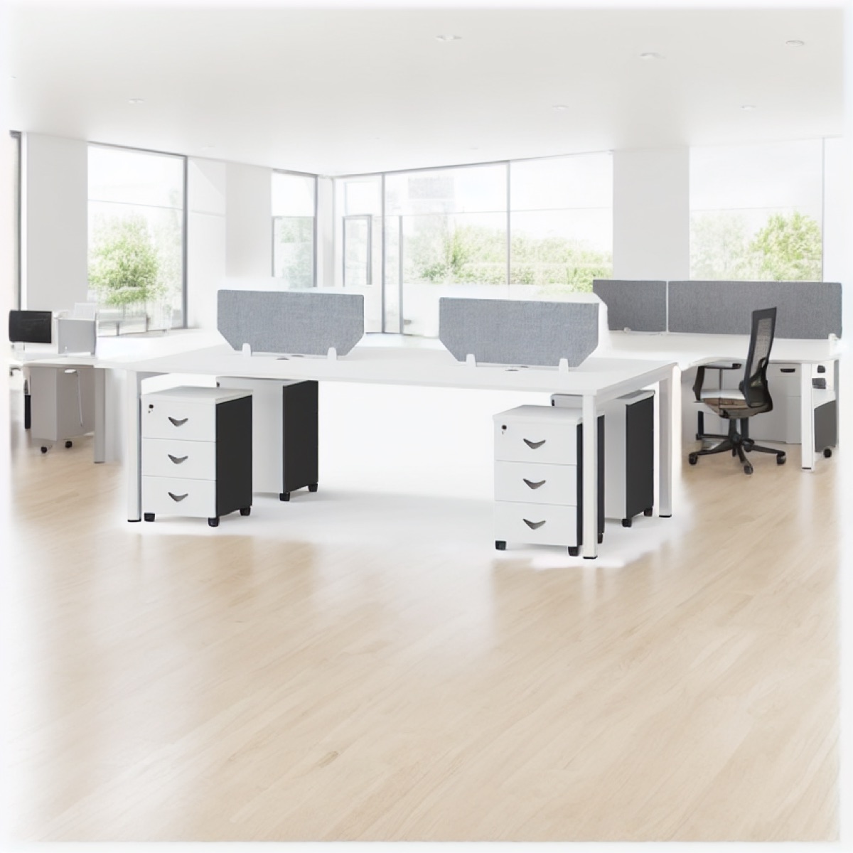 White Office Workstation Privacy Panels — office scene