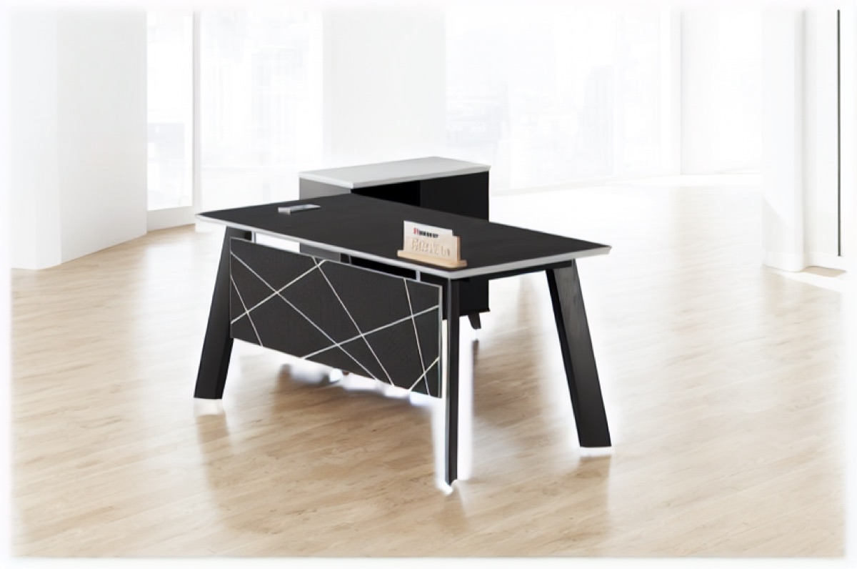 Black L-Shape Director Desk + Side Cabinet — office scene
