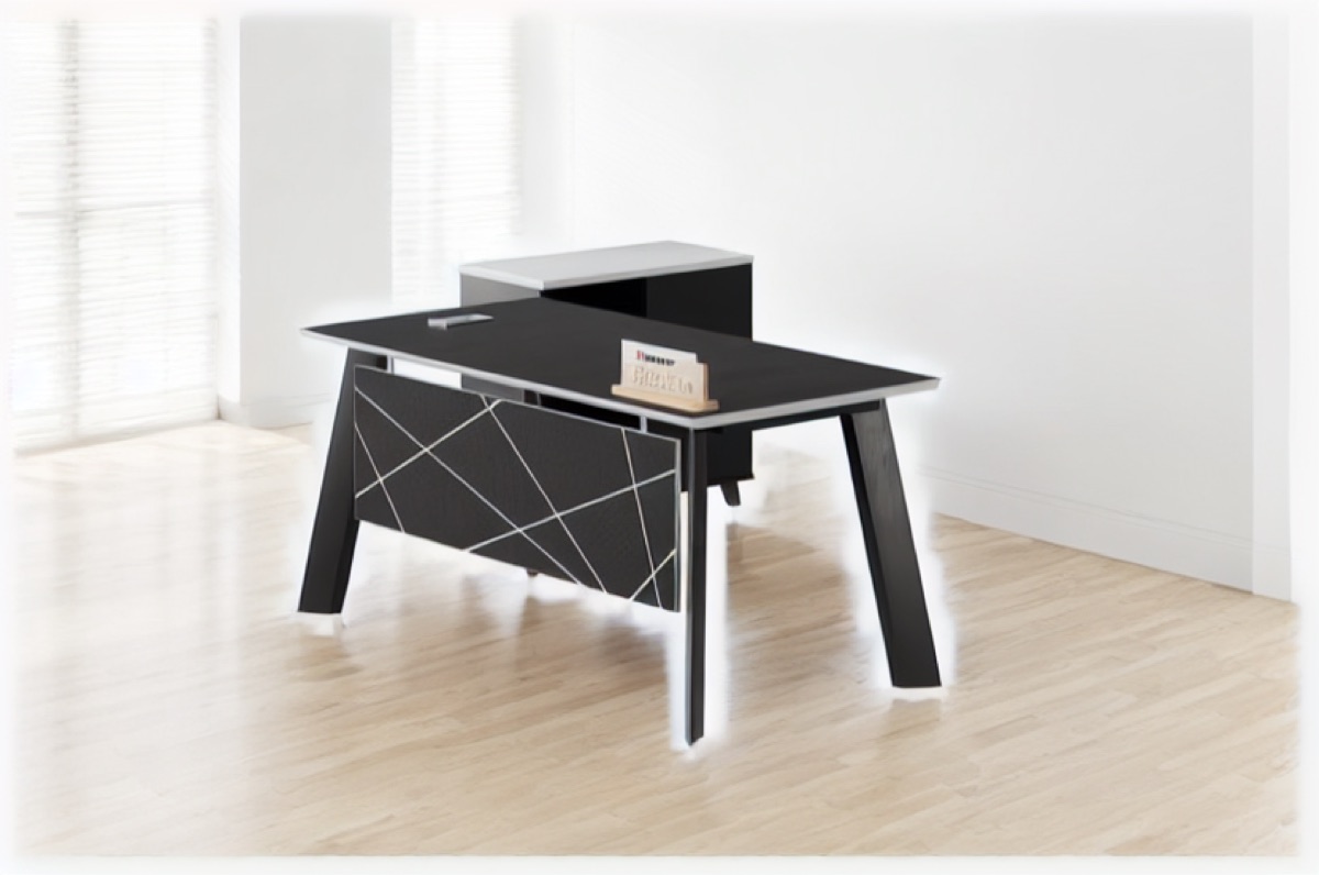 Black L-Shape Director Desk + Side Cabinet — office scene