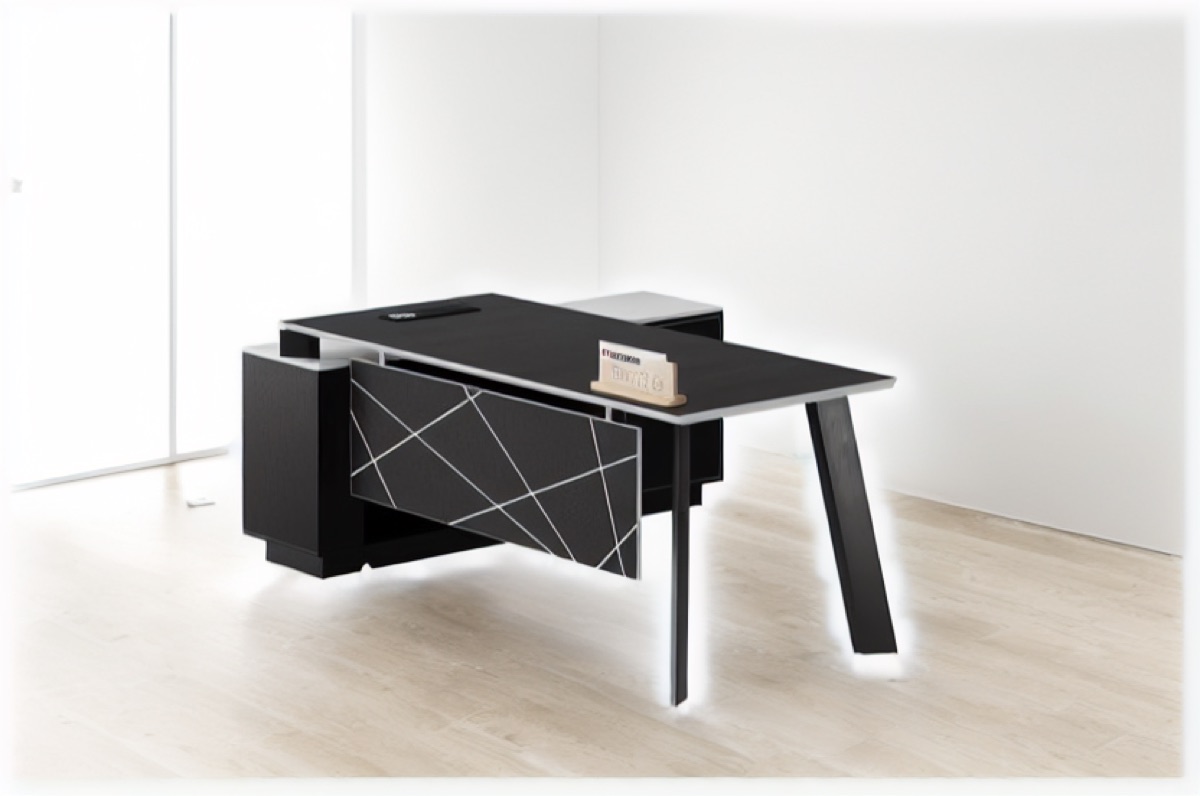 Black L-Shape Director Desk + Cabinet — office scene