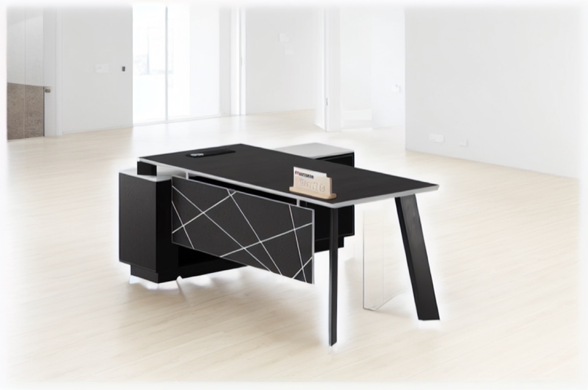 Black L-Shape Director Desk + Cabinet — office scene