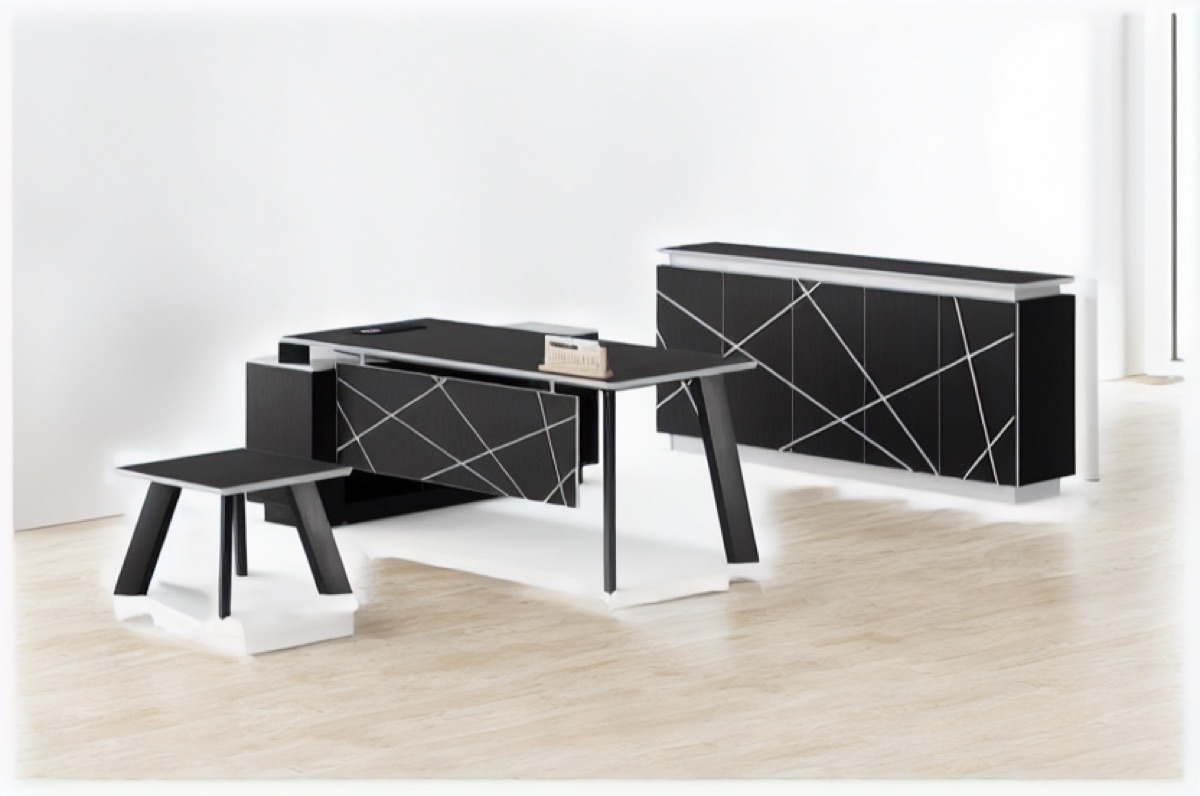 Meja Direktur Hitam Kabinet Geometris — situasi kantor