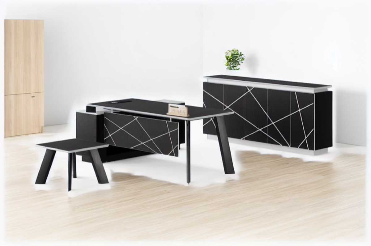 Meja Direktur Hitam Kabinet Geometris — situasi kantor