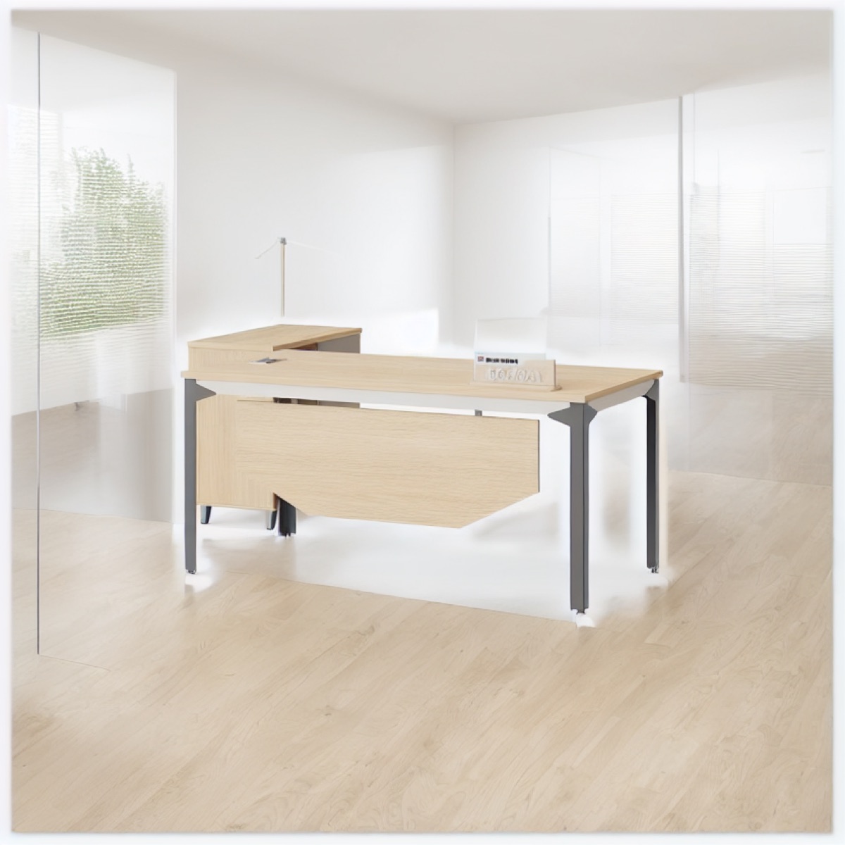 Executive L-Desk with Integrated Cabinet — office scene