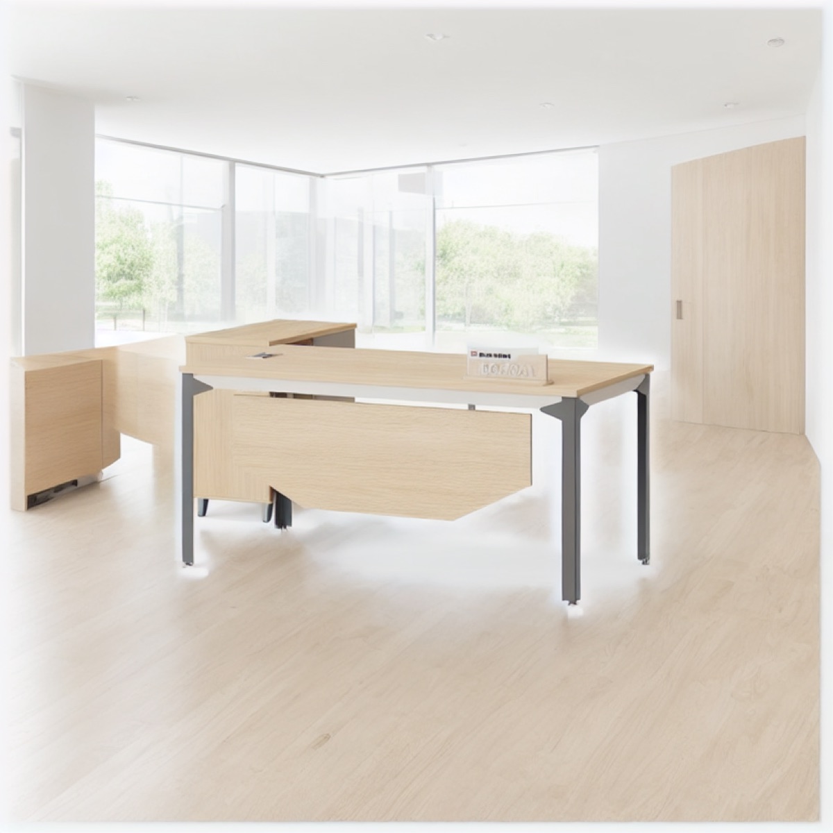 Executive L-Desk with Integrated Cabinet — office scene