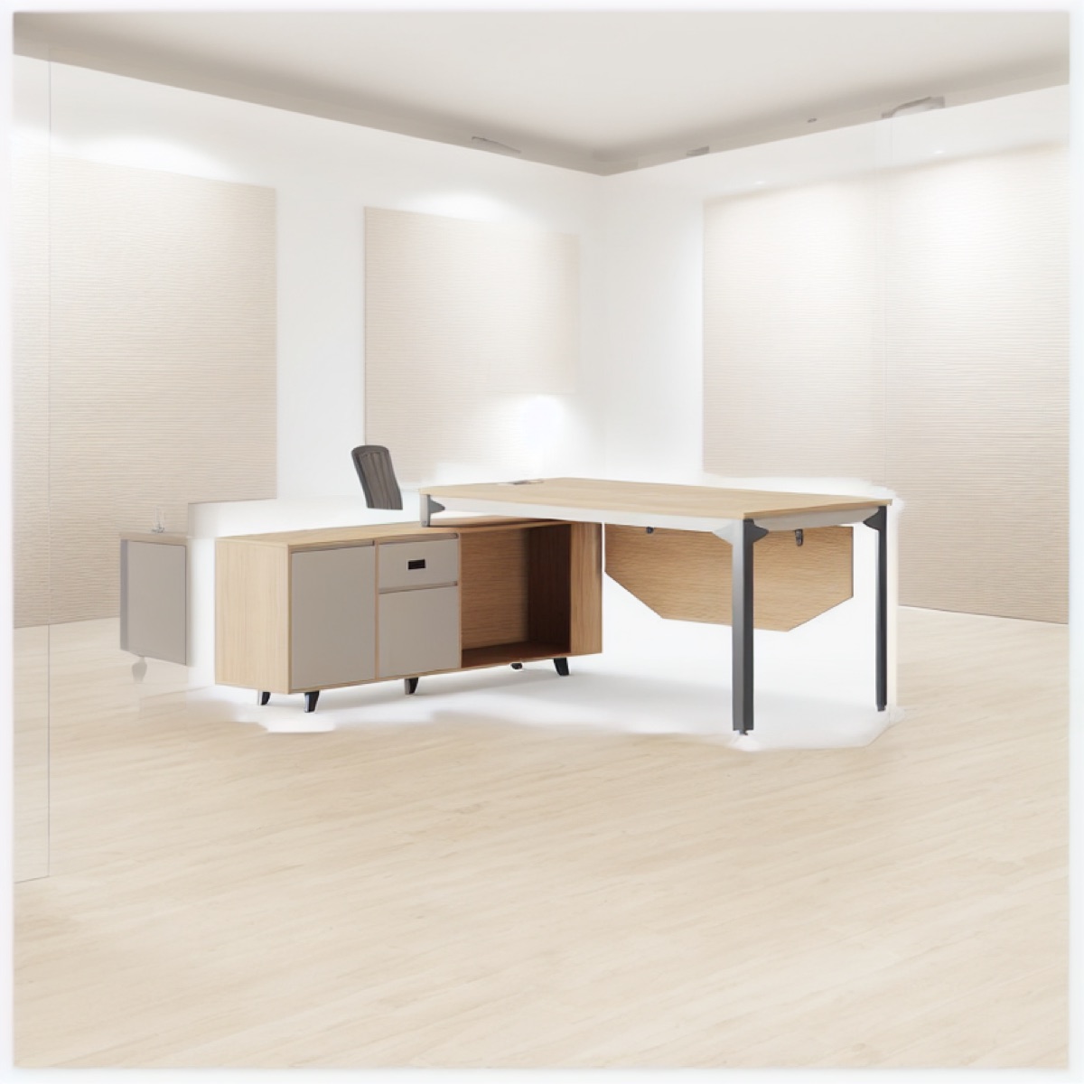 L-Shape Director Desk + Side Cabinet — office scene