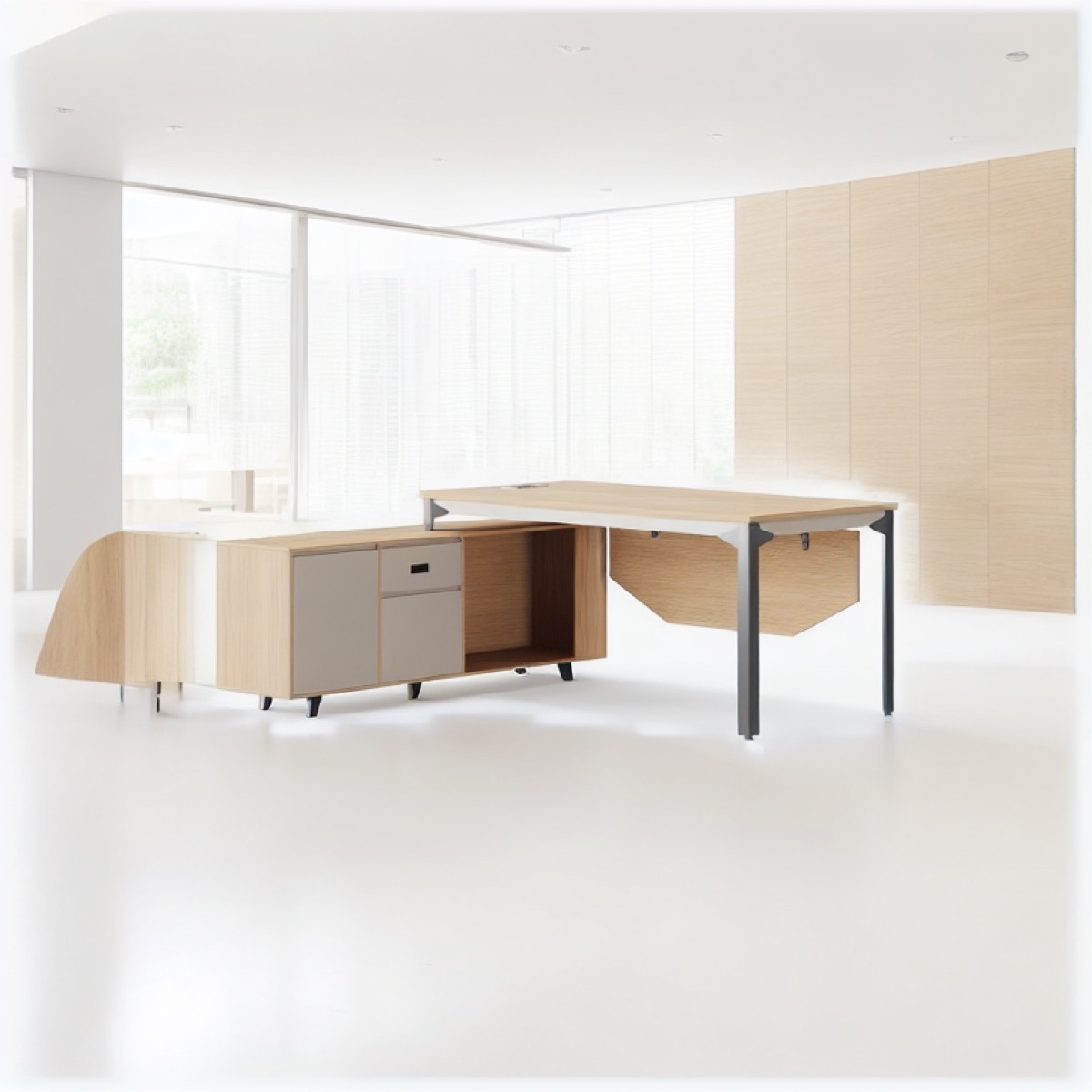L-Shape Director Desk + Side Cabinet — office scene
