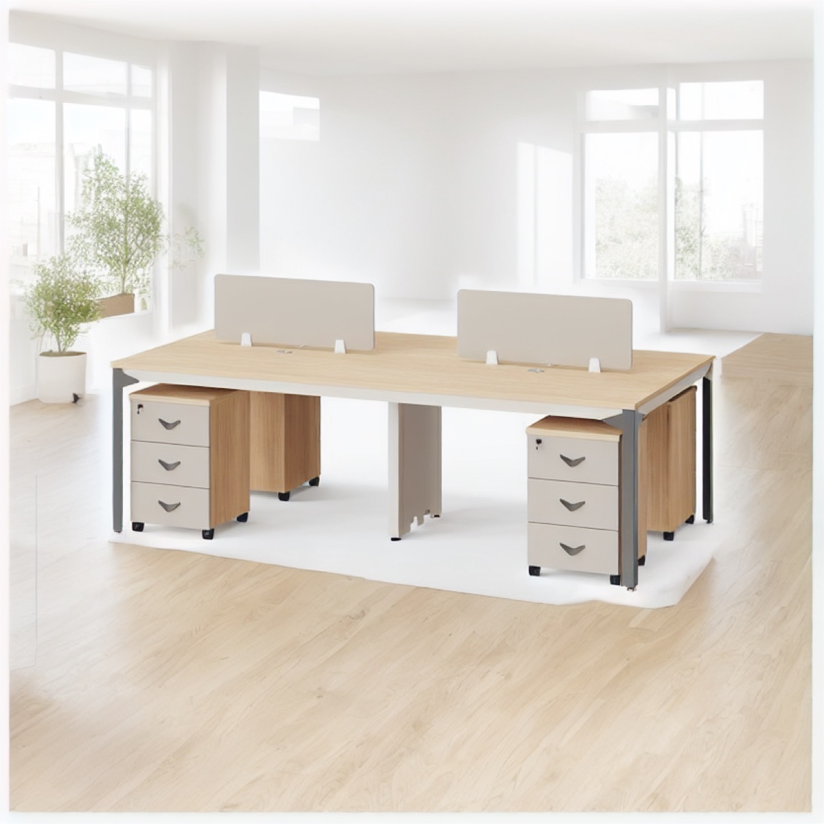 Oak 2-Person Office Workstation Pedestals — office scene