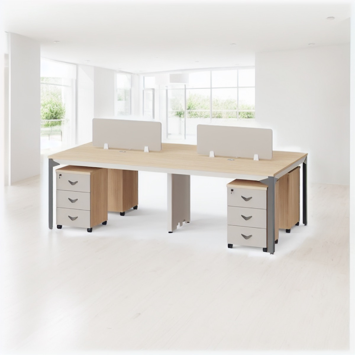 Oak 2-Person Office Workstation Pedestals — office scene