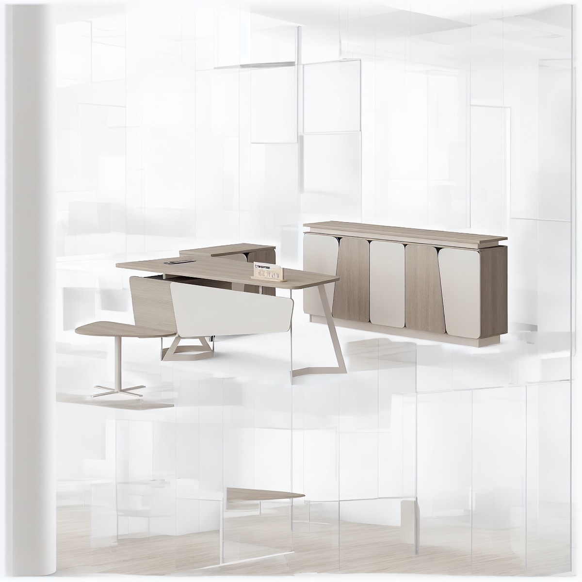 Meja Manajer + Credenza — situasi kantor