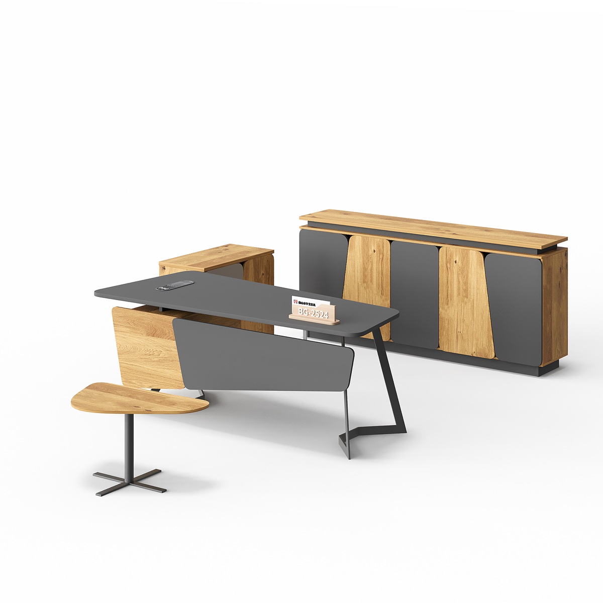 Meja Eksekutif + Side Cabinet Kaki Sudut — BG-2524