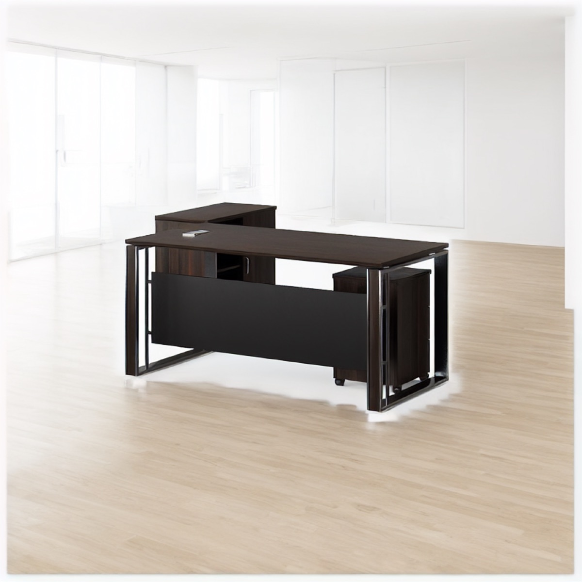 L-Shape Executive Desk + Cabinet, 6 Finishes — office scene