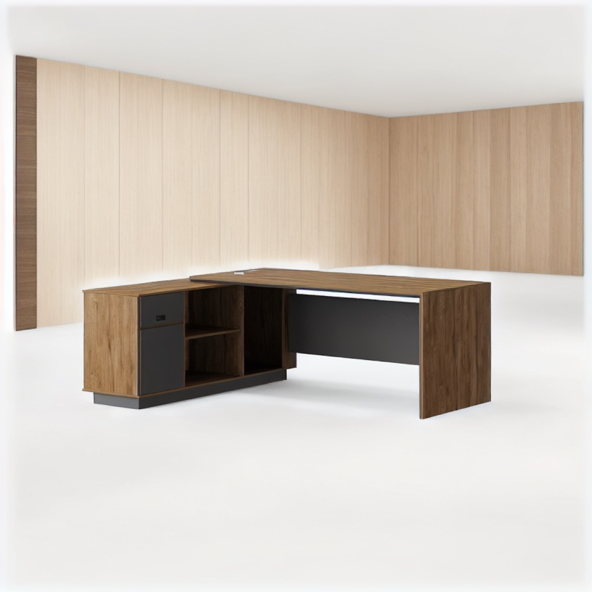 L-Shape Director Desk with Perforated Panel — office scene