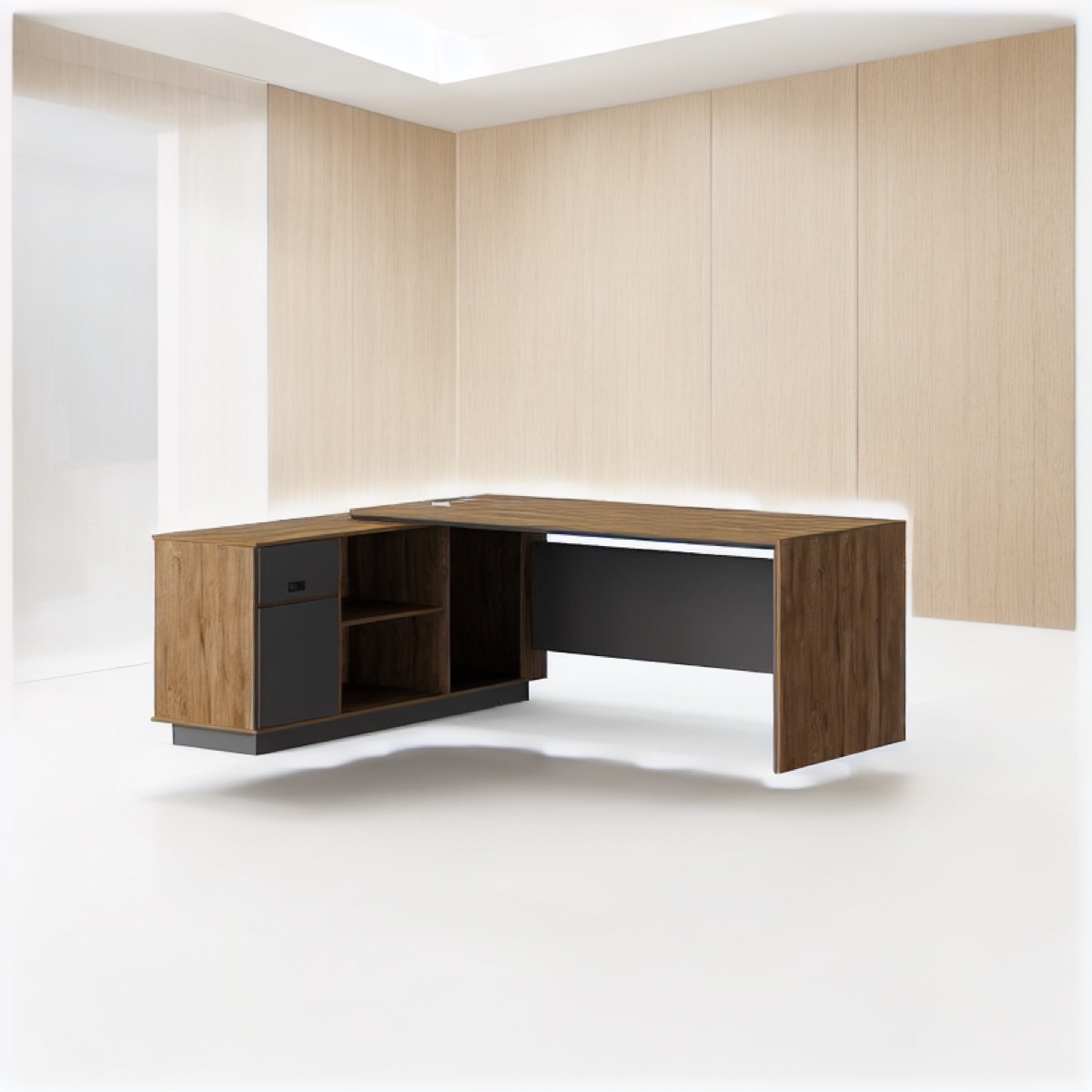 L-Shape Director Desk with Perforated Panel — office scene