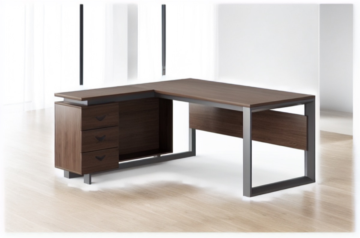 L-Shape Director Desk Steel Frame 3 Drawers — office scene