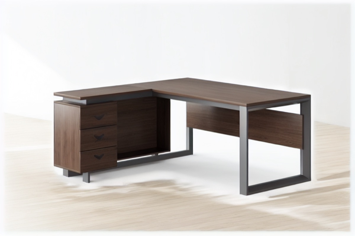 L-Shape Director Desk Steel Frame 3 Drawers — office scene