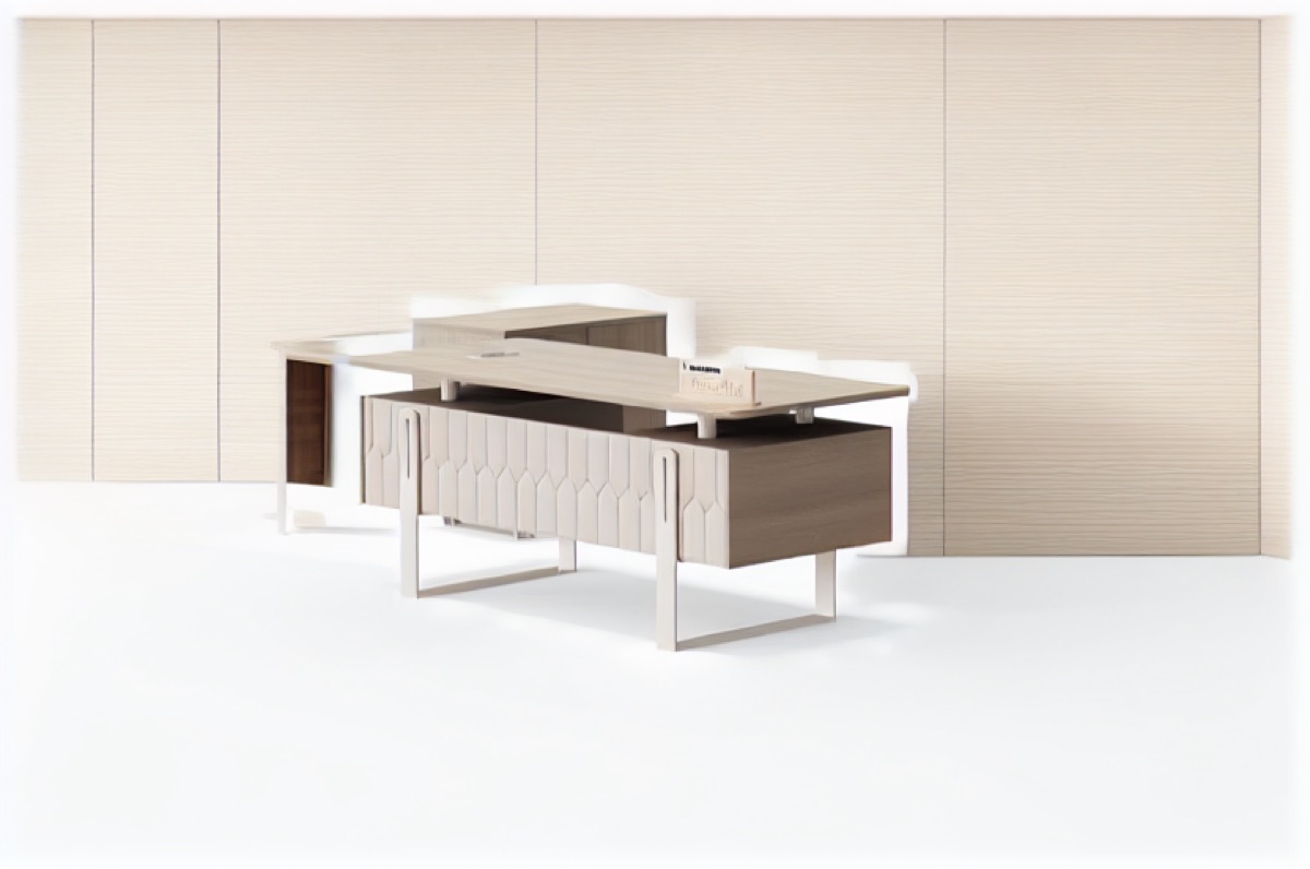L-Shape Director Desk, Geometric Panel — office scene