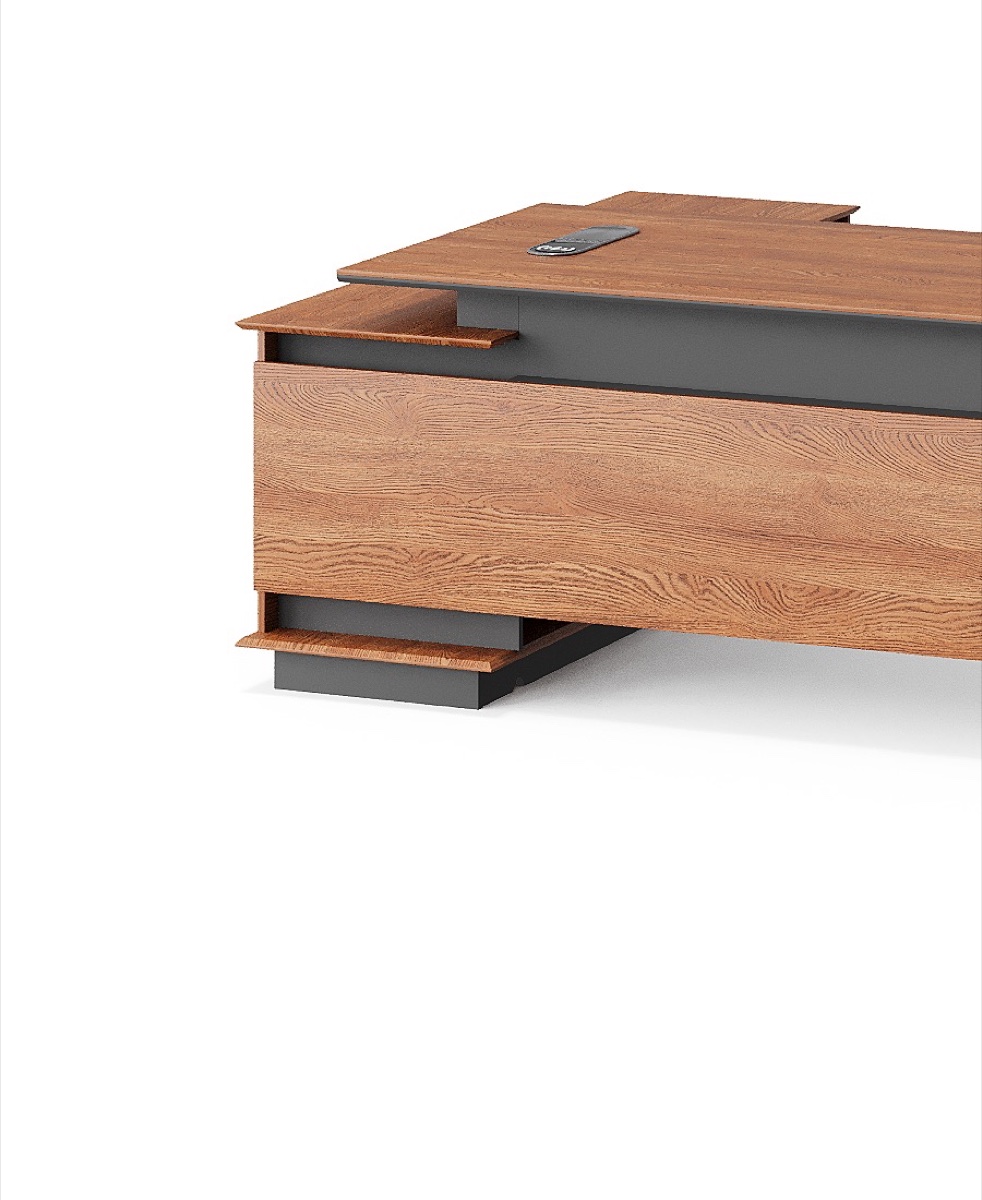 Meja Eksekutif L-Shape Oak Handleless — detail fitur 1