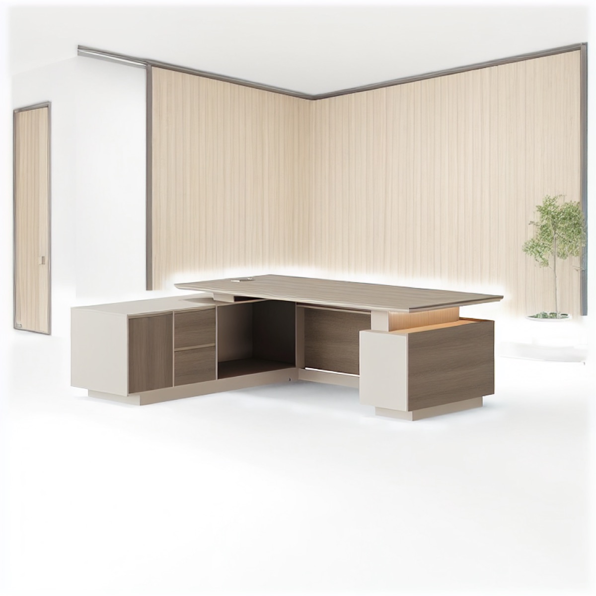 L-Shape Director Desk Integrated Storage — office scene