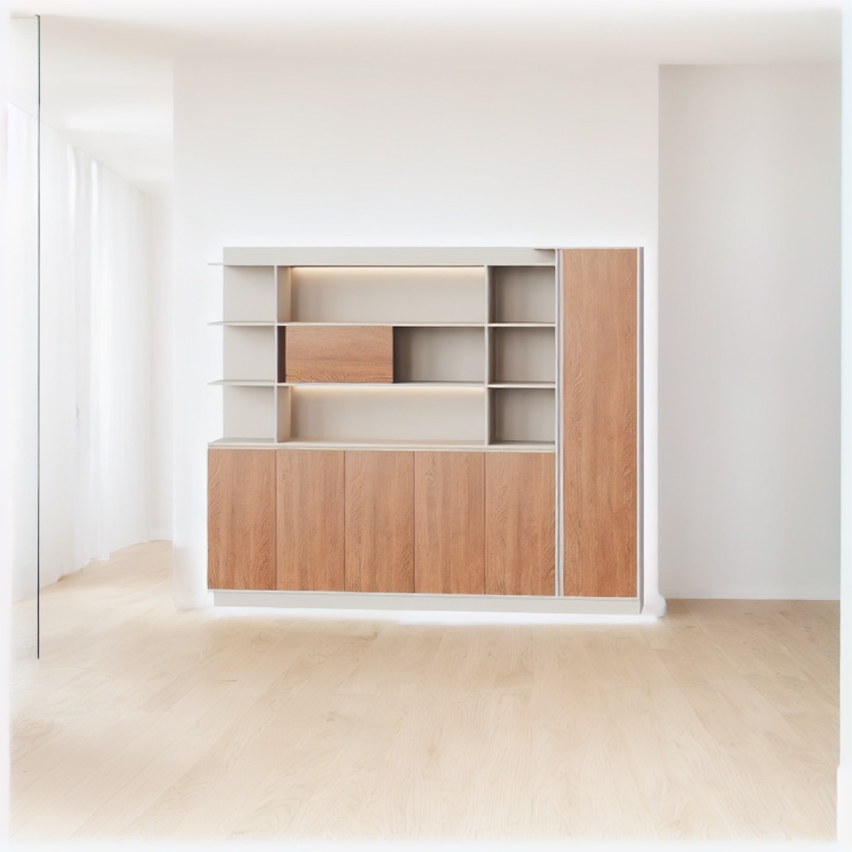 Kabinet Modular LED Pintu + Rak Kubus — suasana kantor